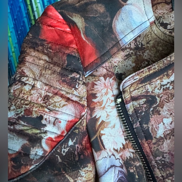 Floral Moto Jacket by TOV Sz 38 scuba flower statement jacket - Picture 7 of 14